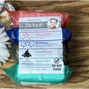 Makeup Cleansing Wipes Variety Pack Collagen Retinol Dead Sea Charcoal